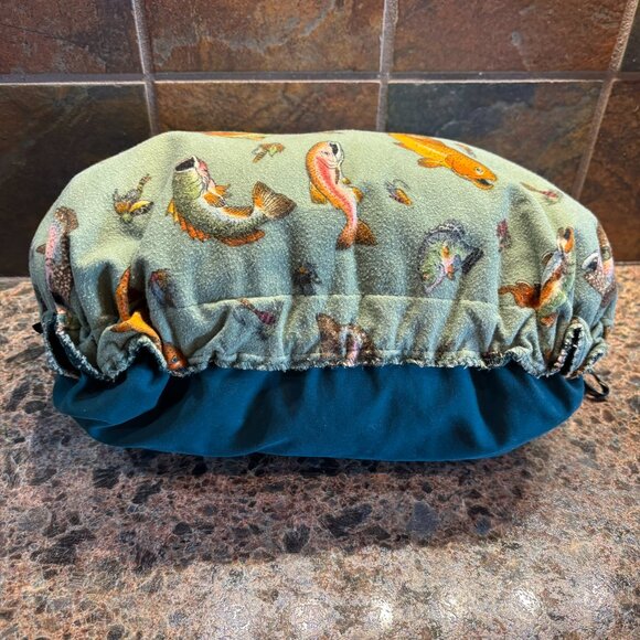 Vintage Thermarest Packable Backpacking Camping Pillow Green Fish Flannel - Picture 1 of 7